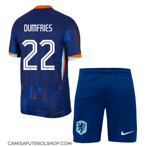 Camisa de time de futebol Holanda Denzel Dumfries #22 Replicas 2º Equipamento Infantil Europeu 2024 Manga Curta (+ Calças curtas)